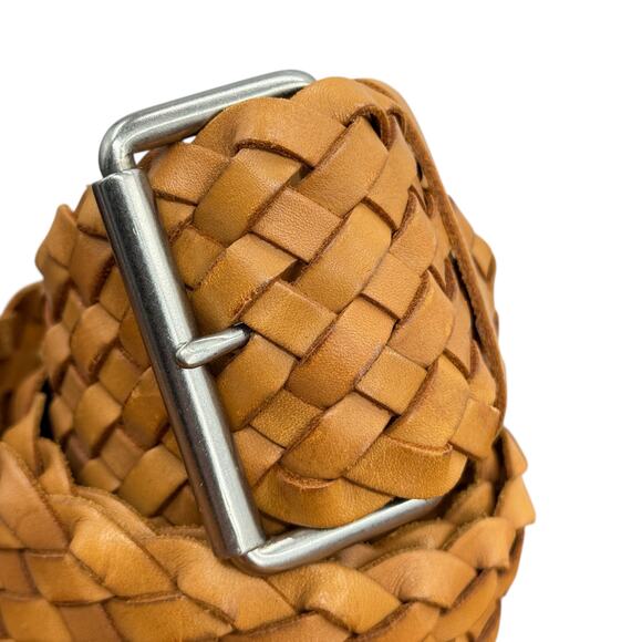 GAP Wide Woven Leather Belt Womens S Tan Braided Boho Casual Hippie Cottagecore - Picture 4 of 10